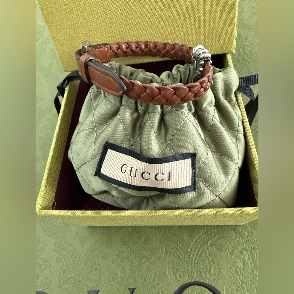 New GUCCI Interlocking G Engraved Love Brown Silver Leather Bracelet💝Uni… - Picture 8 of 15